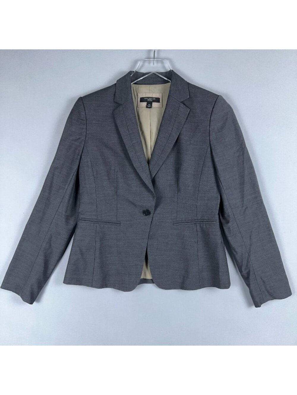 Ann Taylor Blazer Jacket Women 4 Petite Gray One Button Fully Lined